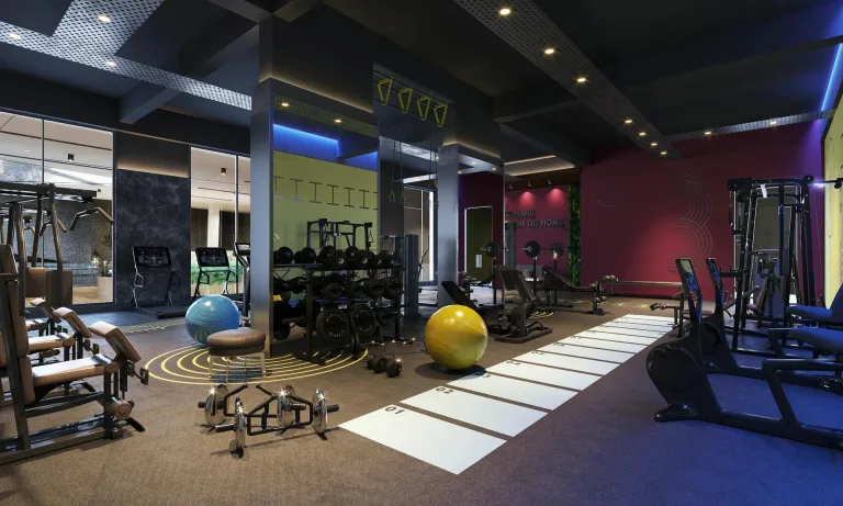 Spacious gym with modern fitness equipment