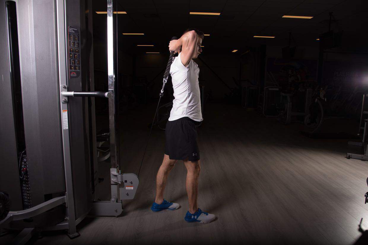 Cable overhead triceps extension unilateral
